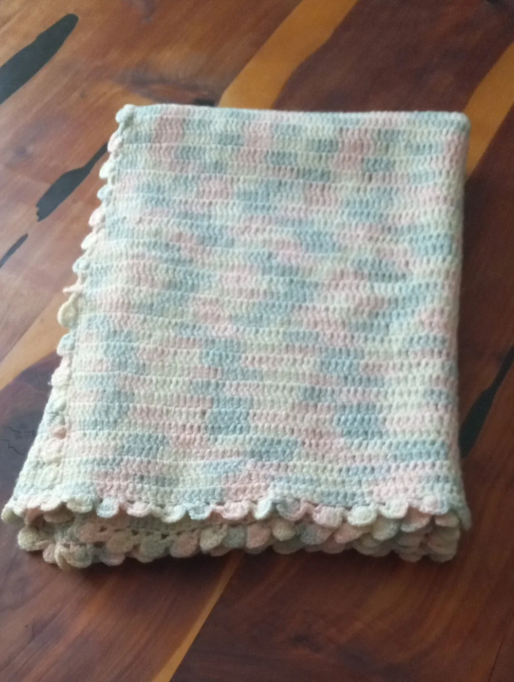 Vintage Handmade Crochet Baby Blanket Afghan - Pastel Multi-Color Striped
